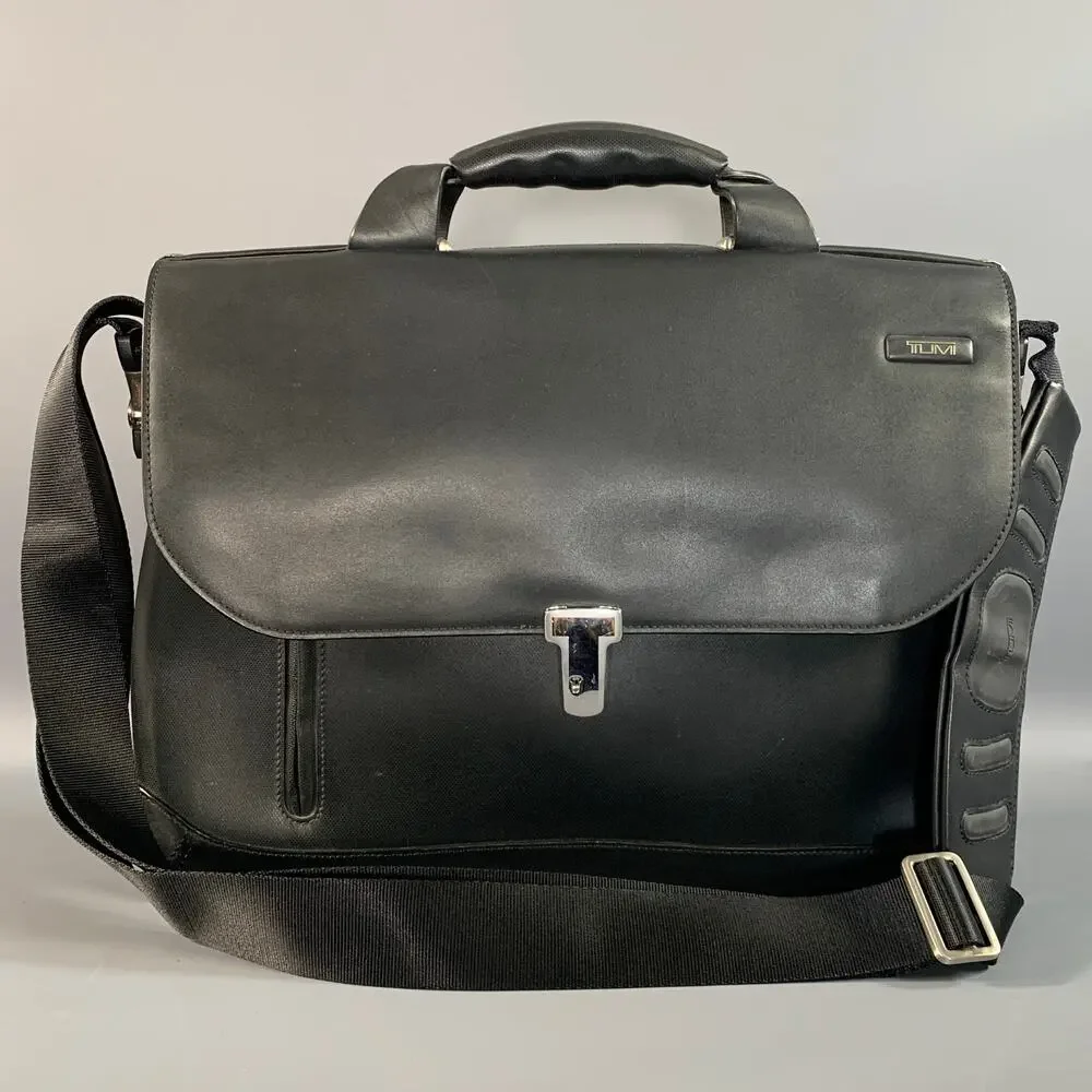 TUMI Black Mixed Fabrics Leather Briefcase